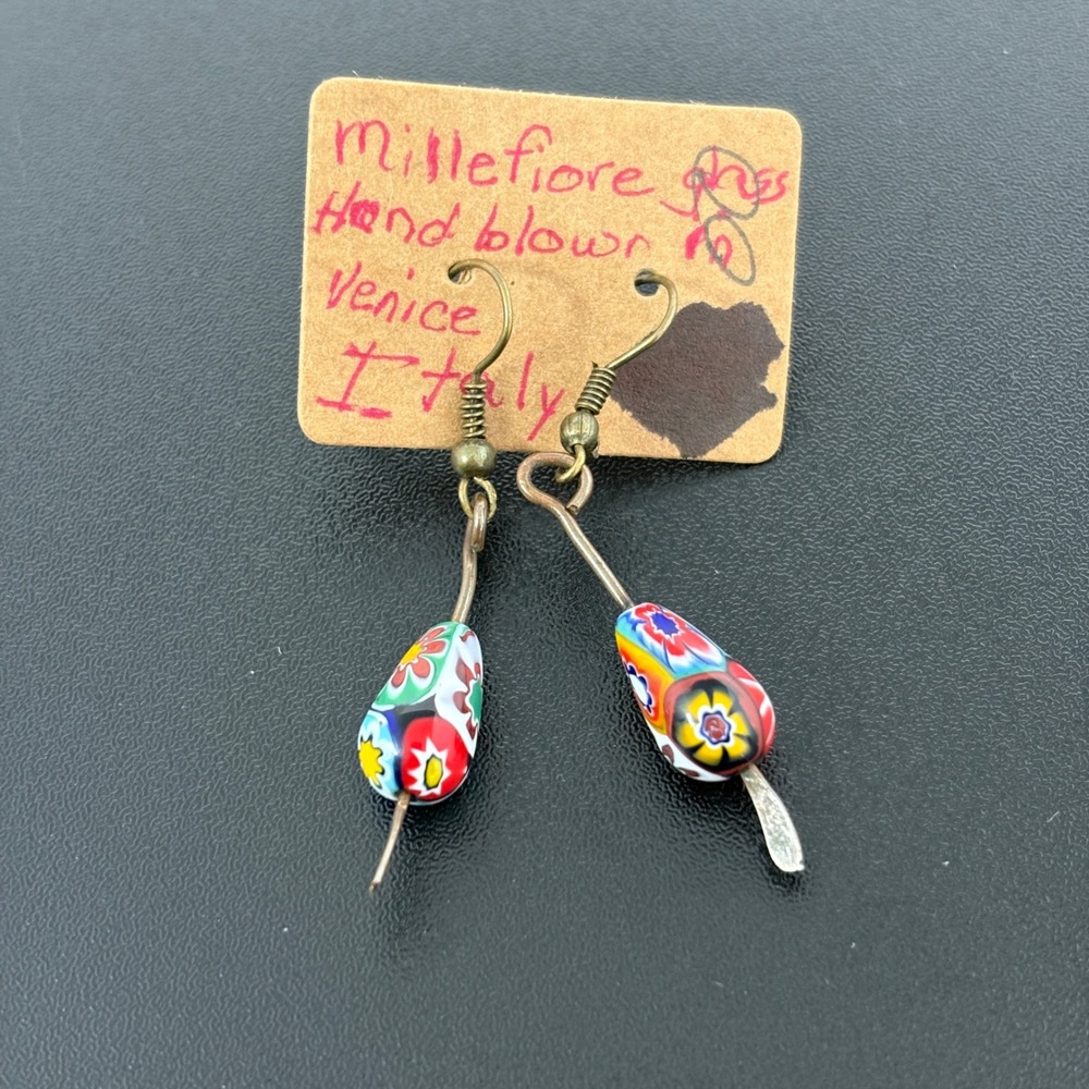 Unbranded Women Earrings OS Multi Millefiori Hand Blown Glass Venice Italy Drop